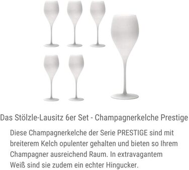 Келихи для шампанського Prestige 343 мл I 6 шт. I Високоякісні келихи для шампанського Набір з 6 кришталевих келихів I Келихи для шампанського можна мити в посудомийній машині та не битися Мені подобається видувні вручну (6 шт. (матовий білий))