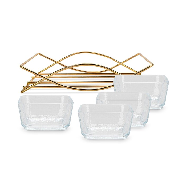 Мінажниця Fissman 22x21x5,3 см на металевій підставці 4 секції по 280 мл скло (16393)