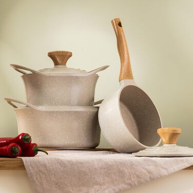 Алюмінієва каструля FLORINA 16 см 1,6 л Підходить для індукції Керамічне покриття, стійке до подряпин М&39яка ручка під дерево Термостійка Для всіх варильних поверхонь Легко миється (OSLO, 1,9 л - 18 см)