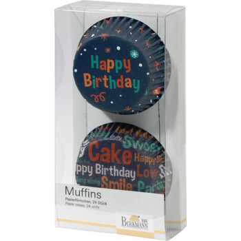 Набір форм для випічки маффінів, 24 шт, 7 см, синій, Happy Birthday RBV Birkmann