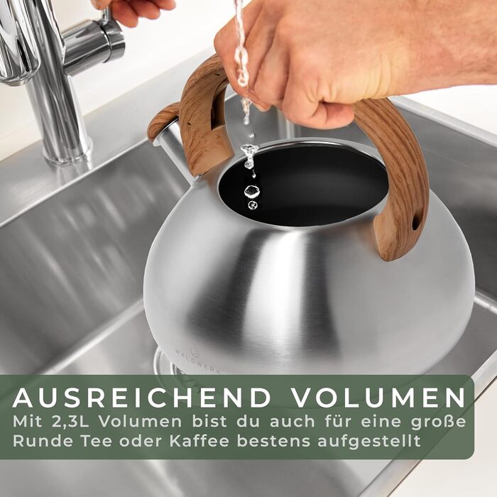 Чайник 2,3 л зі свистком, нержавіюча сталь WALDWERK