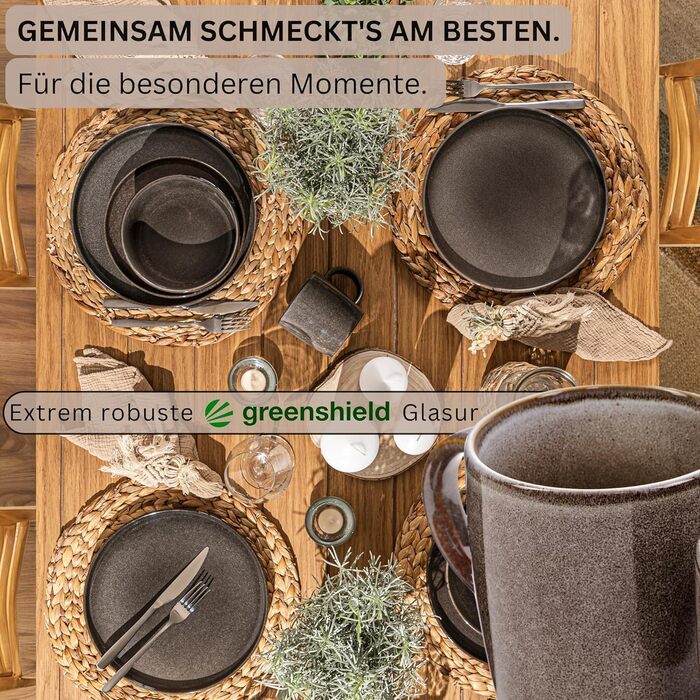 Комбінований сервіз на 6 персон, набір тарілок кавовий кухоль макаронна миска 30 шт. , набір посуду з керамограніту посудомийна машина - мікрохвильова піч - стійкий до подряпин, набір посуду з керамограніту КОЛЕКЦІЯ ЦІННОСТЕЙ (Каїрський графіт, кавовий ку