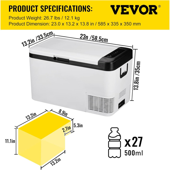 Автомобільний холодильник VEVOR 35L, компресорний холодильник, нержавіюча сталь, ізольований, для свят, міні-холодильник, автомобільний холодильник з розеткою 35L (холодильник 20LL)