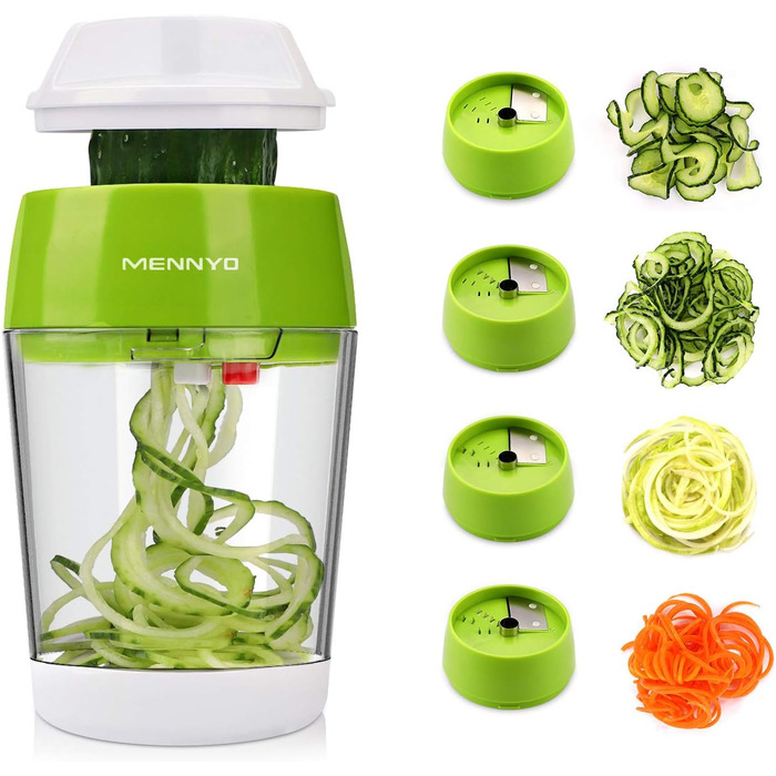 Спіральна овочерізка 4 в 1 з контейнером, зелена MENNYO