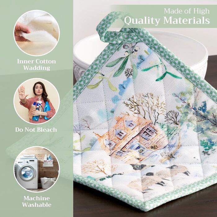 Рукавички для духовки Maison d&39 Hermine, підставки для каструль, 100 бавовна, термостійкі кухонні рукавички, рукавички для духовки (19 см x 33 см) та підставки для каструль (20 см x 20 см) для приготування їжі, Morzine - Рукавички для духовки на День по