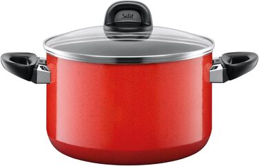 Набір посуду Silit Modesto для індукційних плит, 4 предмети, з кришками зі скла, кераміка Silargan, індукційний посуд без нікелю, підходить для всіх типів плит, вироблено в Німеччині, червоний колір