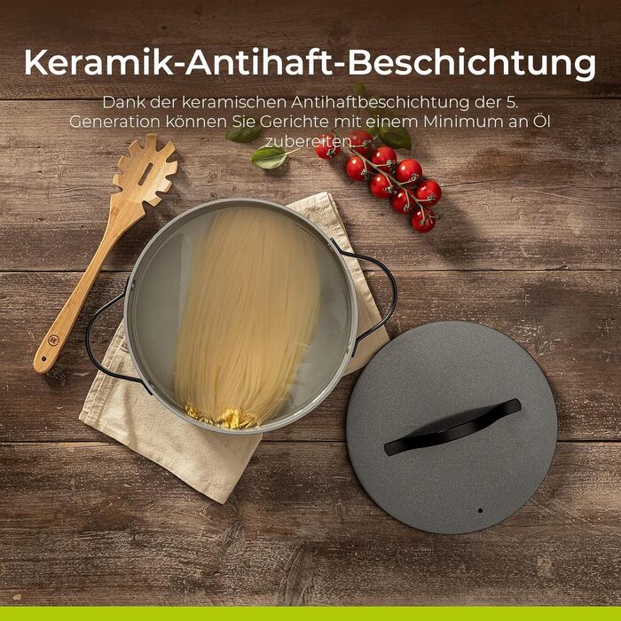 Каструля Be Living Essential з кришкою Ø 28 см з кришкою, антипригарна кераміка, для індукції, без PTFE та PFOA, (7 літрів, сіра)