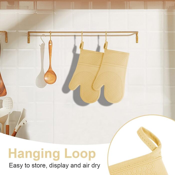 Набір рукавичок для духовки AUAUY, 1 пара силіконових рукавичок для духовки з 2 тримачами для каструль, нековзні кулінарні рукавички, термостійкі рукавички для духовки, рукавички для кухні, приготування їжі, випічки, гриля та барбекю (жовті)