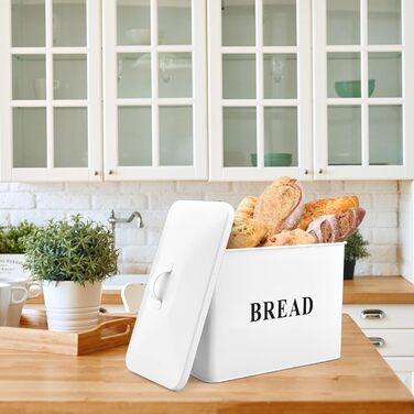 Хлібниця Herogo, дуже велика металева хлібниця для кухні, вінтажна висока хлібниця з кришкою, компактний контейнер для зберігання хліба для стільниці, вміщує 2 хліби, 33 x 24,5 x 19 см (білий)
