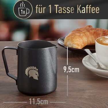 Глечик для молока Barista Legends з нержавіючої сталі 350 мл зі спеціальним носиком для лате-арту - Глечик для спінювання молока з високим глянцевим покриттям - Глечик для молока Barista з нержавіючої сталі - Аксесуари Barista (чорний 350 мл)