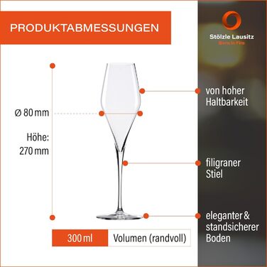 Набір келихів для шампанського 0,3 л, 6 предметів, Q1 Stölzle Lausitz