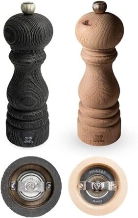 Подарочный набор Line - Мельница для перца Мельница для соли 12 см Воронка для специй - Классическая регулировка помола - Алюминий Сертифицированная PEFC древесина - Карбоновые краски (Paris Nature)