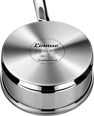 Маленька індукційна каструля Linnuo 16 см зі скляною кришкою, маленька каструля об&39ємом 1,5 л виготовлена з нержавіючої сталі 18/10, ручка не нагрівається, коване дно для всіх плит, міні-каструля, каструля для молока, індукційна каструля (16 см 1,2 л)