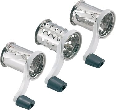 Барабанна терка/рубанок Westmark з 3 ріжучими барабанами та вбудованим поршнем, нержавіюча сталь/пластик, тріо, білий/антрацит, 11722260 одинарний