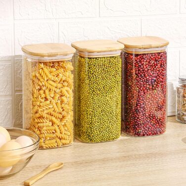 Набір Vtopmart з 7 банок для зберігання з кришками, банки для зберігання Банки з кришками, банки для зберігання з дерев'яними кришками для зберігання спагетті (квадрат-3 упаковки 54 унції)