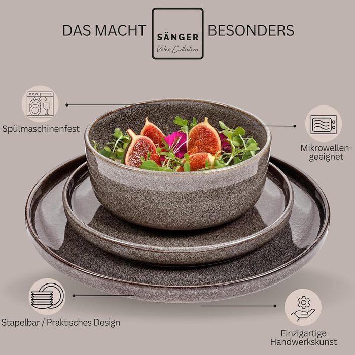 Комбінований сервіз на 6 персон, набір тарілок кавовий кухоль макаронна миска 30 шт. , набір посуду з керамограніту посудомийна машина - мікрохвильова піч - стійкий до подряпин, набір посуду з керамограніту КОЛЕКЦІЯ ЦІННОСТЕЙ (Каїрський графіт, комбінован