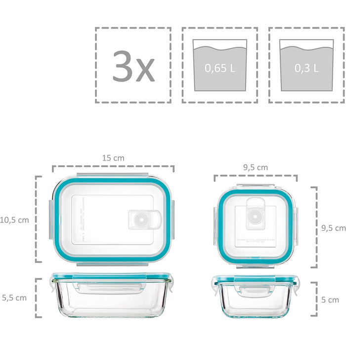 ПЕВЕЦ Ящик для хранения с крышкой 24 шт. (12 контейнеров и 12 крышек), Набор стеклянных банок для хранения, Ящики для приготовления пищи с морозильной камерой, Посуда для микроволновой печи без бисфенола А, Герметичные банки для хранения бирюзового цвета