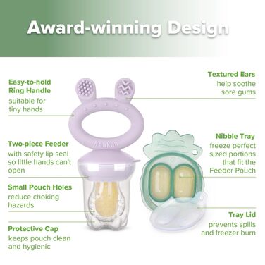 Годівниця для дитячого фруктового харчування Haakaa та міні-лоток для перекусів у морозильній камері, форми для морозива без бісфенолу А для безпечного самостійного годування немовлят, від 4 місяців (горохово-зелений) (лавандовий)