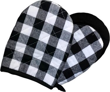 Рукавички для духовки AMRAMI термостійкі, набір бавовняних рукавичок для приготування їжі та випічки, 2 рукавички для духовки, що праються (червоно-чорні в клітинку) (чорно-білі в клітинку)