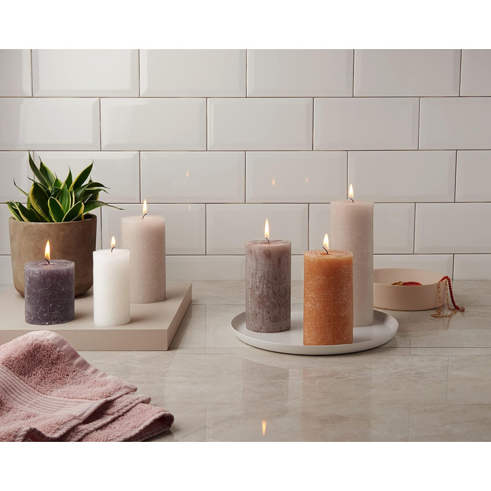 Свічка Bolsius Rustic Pillar XXL - 3 шт. и - 10 x 10 см - Декоративні побутові свічки - Час горіння 62 години - Без запаху - Містить натуральний рослинний віск - Без пальмової олії (Taupe)