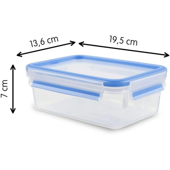 Набір контейнерів для зберігання харчових продуктів EMSA Clip & Close, прямокутні, 5 x 0,8 л, коробки для зберігання, 100 герметичні, придатні для миття в посудомийній машині, морозильної камери та мікрохвильової печі, прозорі, сині, зроблені в Німеччині,
