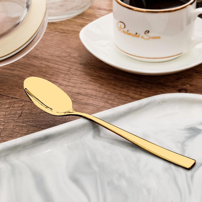 Набір із 6 десертних ложок - маленькі ложки, кавові ложки, нержавіюча сталь, 15,3 см, можна мити в посудомийній машині, елегантний та сучасний дизайн (золотий, 12 шт. )