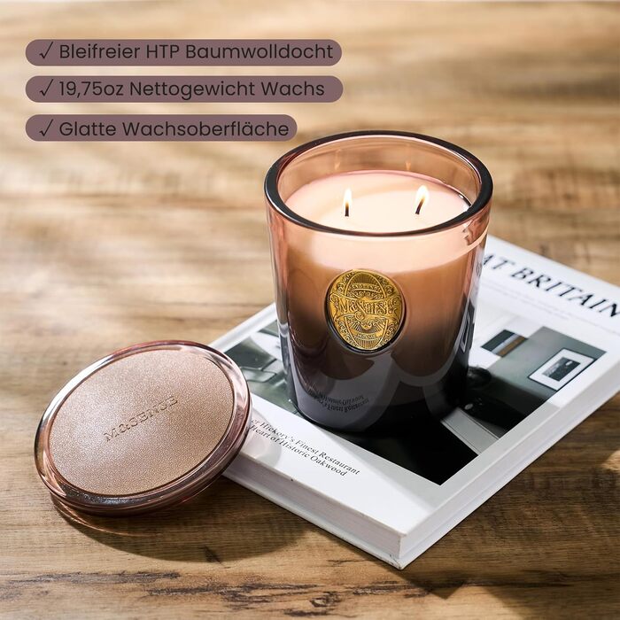 Ароматна свічка M&SENSE Лісова хатина, ароматичні свічки у склянці, натуральна соєва свічка, час горіння 55 годин, подарункові свічки для жінок та чоловіків, подарункова свічка (червоне дерево, сандалове дерево, 560 г)