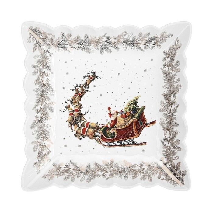 Блюдо Fissman CHRISTMAS квадратное 22,5х22,5 см с резной кромкой фарфора (14018)