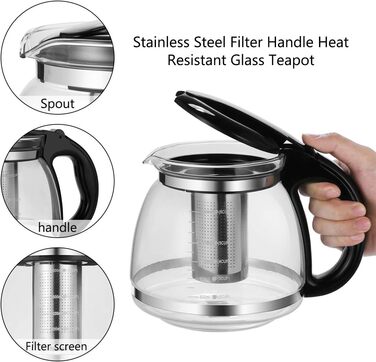 Чайник заварювальний скляний 2 л з фільтром для чаю OUNONA