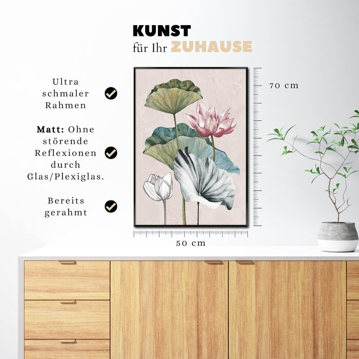 Картина STYLER у рамці Рослини 50 x 70 см I Artbox чорна рамка портретний формат настінна картина рослини квіти малюнок червоний рожевий зелений вітальня спальня офіс настінна прикраса прикраса для дому сучасний елегантний великий