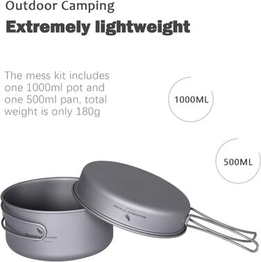 Безмежна подорож на відкритому повітрі 750 мл 800 мл 1100 мл 1300 мл Титанова каструля з кришкою Складна ручка для застави Кемпінг Піші прогулянки Пікнік Ультралегка портативна пляшка для води Чашка Кухоль Набір свиней (Ti15114A 1000500)