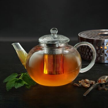 Скляний чайник Creano Glass Teapot з 3 частин із вбудованим ситечком з нержавіючої сталі та скляною кришкою, ідеально підходить для приготування сипучих чаїв, без крапель, моноблок (1,2 л)