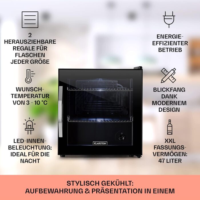 Міні-холодильник зі скляними дверцятами 47 л червоний Klarstein