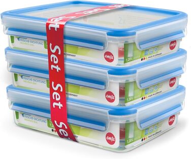 Набір контейнерів для зберігання продуктів EMSA Clip & Close, прямокутні, 5 контейнерів для зберігання x 0,8 л, 100 герметичні, придатні для миття в посудомийній машині, морозильної камери та мікрохвильової печі, прозорі, сині, зроблені в Німеччині, N1030