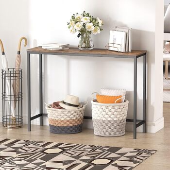 Консольний стіл Lifewit 100 см, вузький диванний стіл з металевим каркасом для вітальні, промисловий довгий вхідний стіл для передпокою, передпокою, офісу, журнальний столик за диваном, легка збірка, сільський коричневий