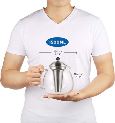 Чайник заварювальний скляний з фільтром для чаю 1,5 л, сріблястий Glastal