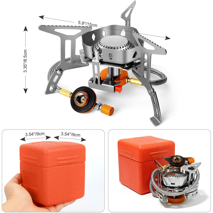 Вт Газовая плита с пьезоподжигом, ветрозащитная газовая походная печь для всех газовых горелок с винтовым картриджем, с адаптером Складная походная печь (3500 Вт с ветровым стеклом (красным)), 3500