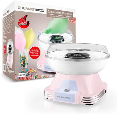 Апарат для виробництва цукрової вати GOURMETmaxx для дому з аксесуарами Ретро-апарат для виробництва цукрової вати Ностальгія з паличками для цукрової вати та мірною ложкою Цукрова вата для дитячих свят Білий (Рожевий)