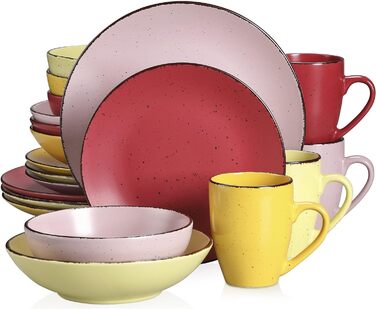 Столовий сервіз з керамограніту, набір посуду vancasso MODA, вінтажний зовнішній вигляд, комбінований сервіз з 40 предметів з 8 обідніми тарілками, тарілками для тортів, суповими тарілками, мисками та чашками кожна (барвистий, комбінований сервіз 20 шт. )