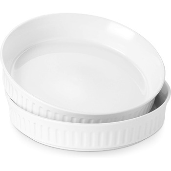 Набір сковорідок для кіша з 2-8-дюймової керамічної форми для пирога для випічки, порцелянова форма для торта Глибоке блюдо для пирога, піци, кіша без скоринки, курячий горщик, кругла форма для подачі макаронів Придатна для мікрохвильової печі, біла