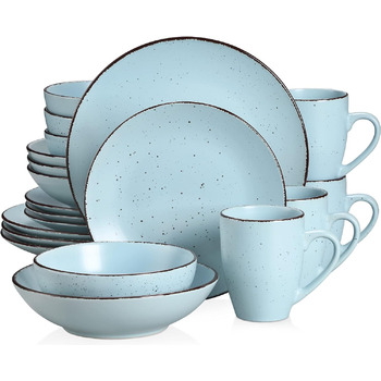 Столовий сервіз з керамограніту, набір посуду vancasso MODA, вінтажний зовнішній вигляд, комбінований сервіз із 40 предметів з 8 обідніми тарілками, тарілками для тортів, суповими тарілками, мисками та чашками кожна (синій, комбінований сервіз 20 шт. )