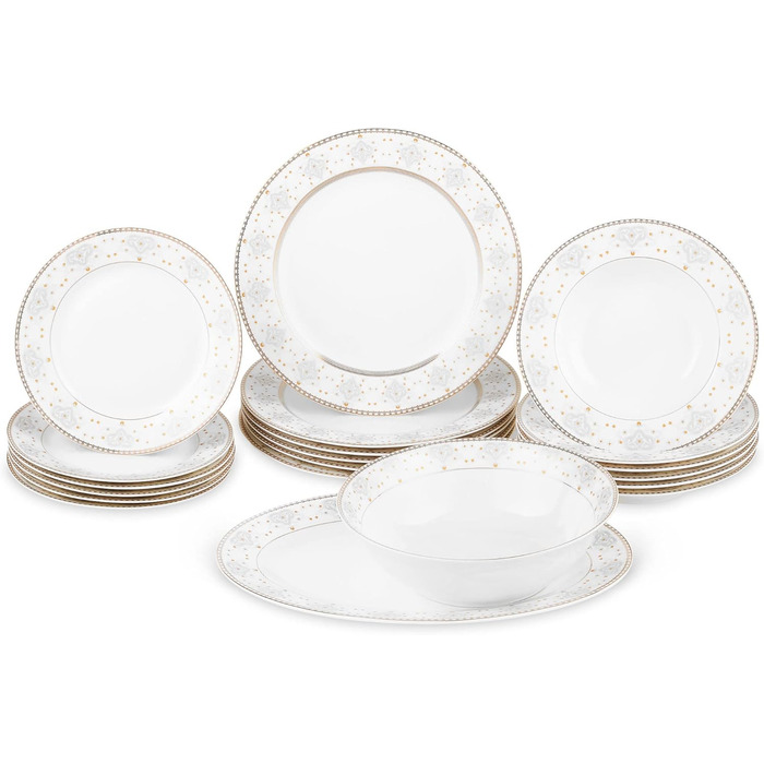 Столовий сервіз на 6 персон, 20 предметів, білий/сріблястий OSAKA MULTI CASA MEX