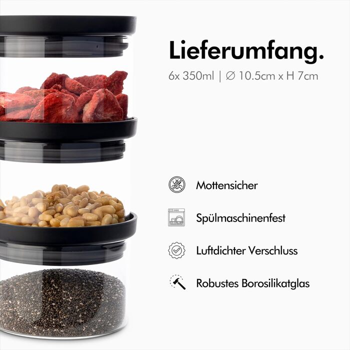 Ємності для зберігання продуктів 350 мл з прозорими кришками, набір 6 предметів, KIVY