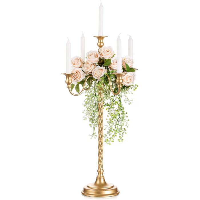 Золотий свічник-підсвічник для конічних свічок - вінтажний металевий свічник-підставка для свічок для весільного столу, прикраса вітальні, обіднього столу, журнального столика, бічного столика, різдвяного столика (1, золотий-71 см), 88