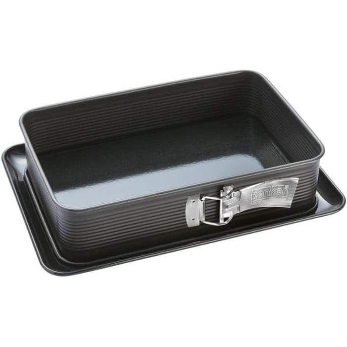 Роз'ємна форма для лазаньї Zenker 7021 DELUXE, прямокутна форма для випічки з емальованим плоским дном, листова форма для торта із захистом від протікання (колір чорний металік), кількість