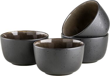 Сучасний набір на 4 персони в захоплюючому вінтажному образі, великі плоскі обідні тарілки з кераміки, керамограніту, сірого/чорного кольору (зернові миски, сірий / чорний)