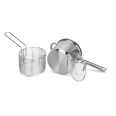 Ківш Fissman FEDELE 18x15 см 3,57 л. зі вставкою-пароваркою і скляною кришкою нерж.сталь (5375)