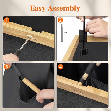 Подвійна корзина для білизни Lifewit 150 л з кришкою, дуже великий бамбуковий кошик для білизни Кошик для брудного одягу чорний