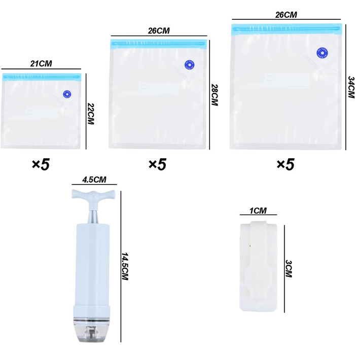 Вакуумні пакети 15 пакетів 21 х 22/26 х 28/ 26 х 34 см YILANJIN