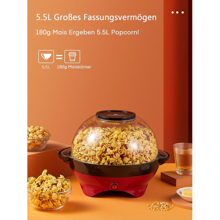 Машина для попкорну 5,5 л, 800 Вт червоний HOUSNAT